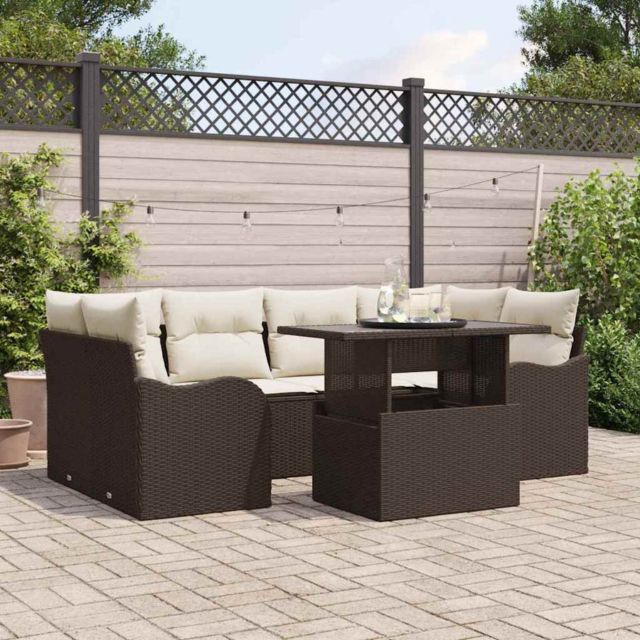 Tuin Sofa Set met kussen met opslag 7 pcs Bruin Poly riet