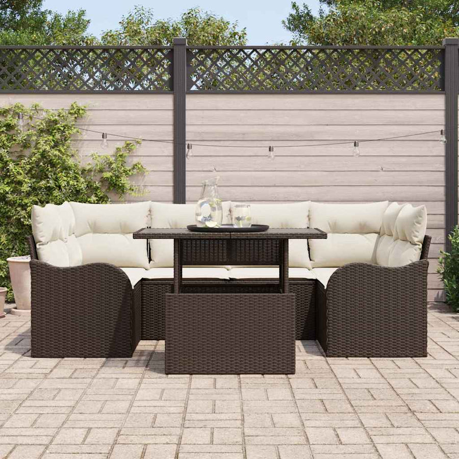 Tuin Sofa Set met kussen met opslag 7 pcs Bruin Poly riet