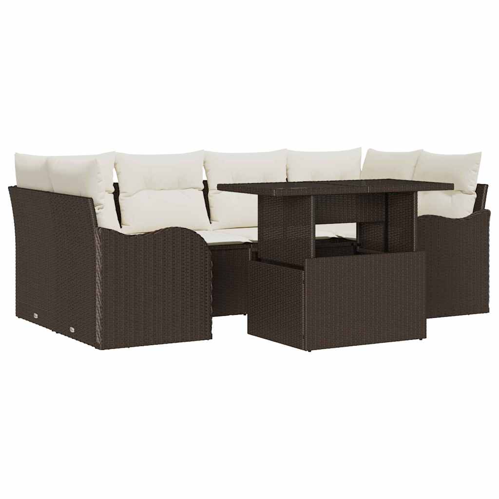 Tuin Sofa Set met kussen met opslag 7 pcs Bruin Poly riet