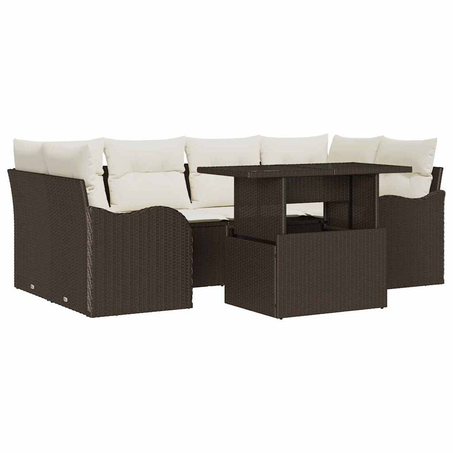 Tuin Sofa Set met kussen met opslag 7 pcs Bruin Poly riet