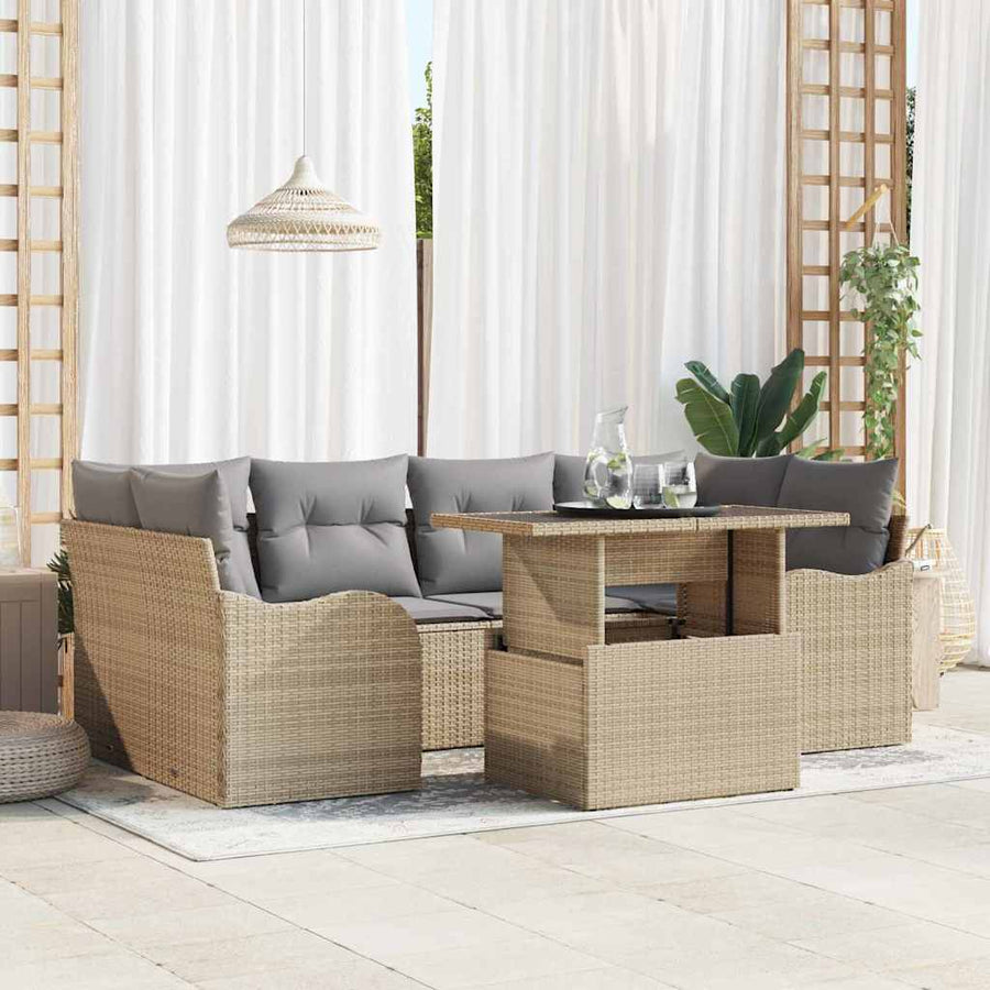 Tuin Sofa Set met kussen met opslag 7 pcs Beige Poly Rattan