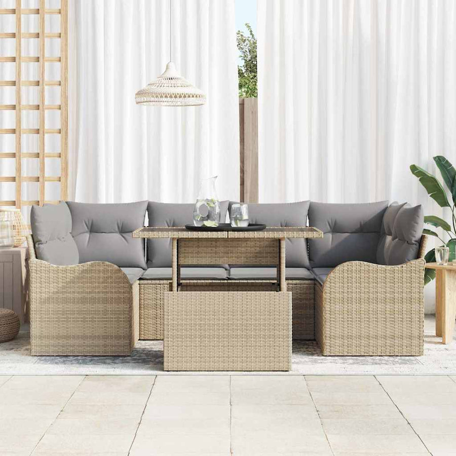 Tuin Sofa Set met kussen met opslag 7 pcs Beige Poly Rattan