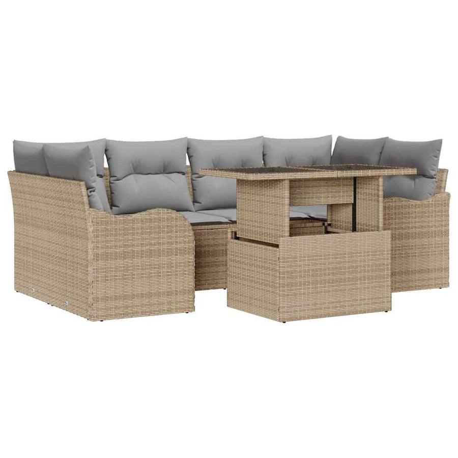 Tuin Sofa Set met kussen met opslag 7 pcs Beige Poly Rattan