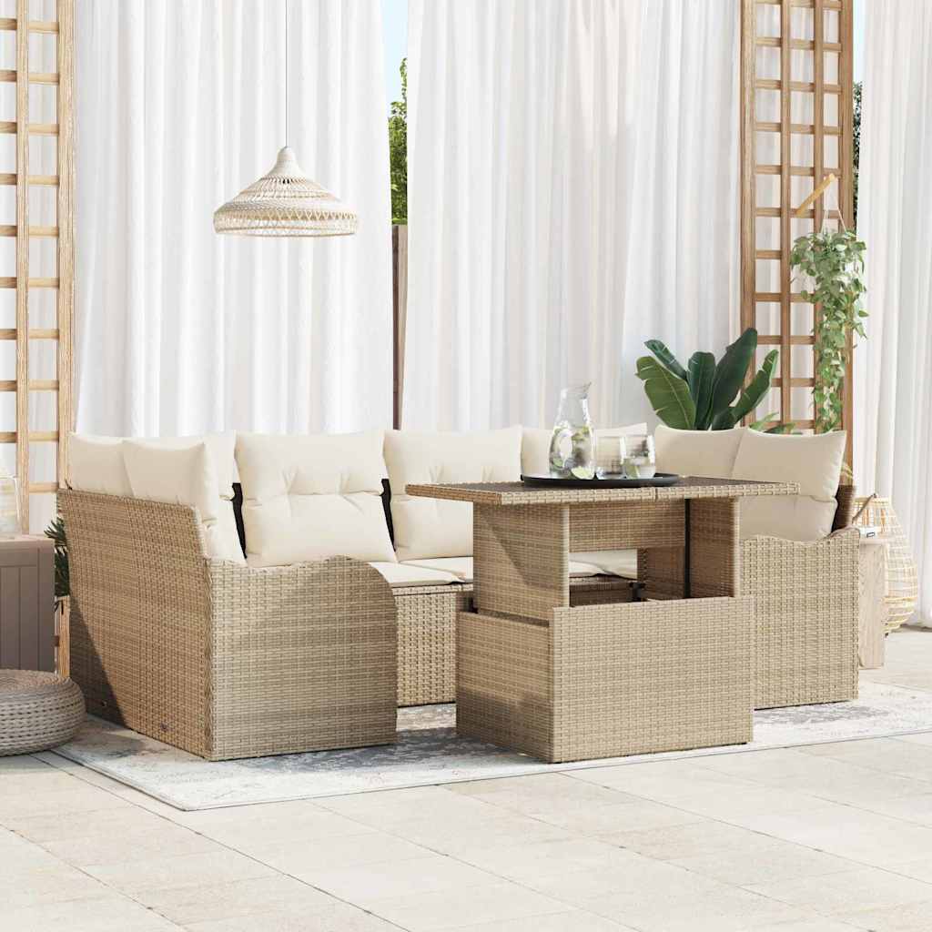 Tuin Sofa Set met kussen met opslag 7 pcs Beige Poly Rattan