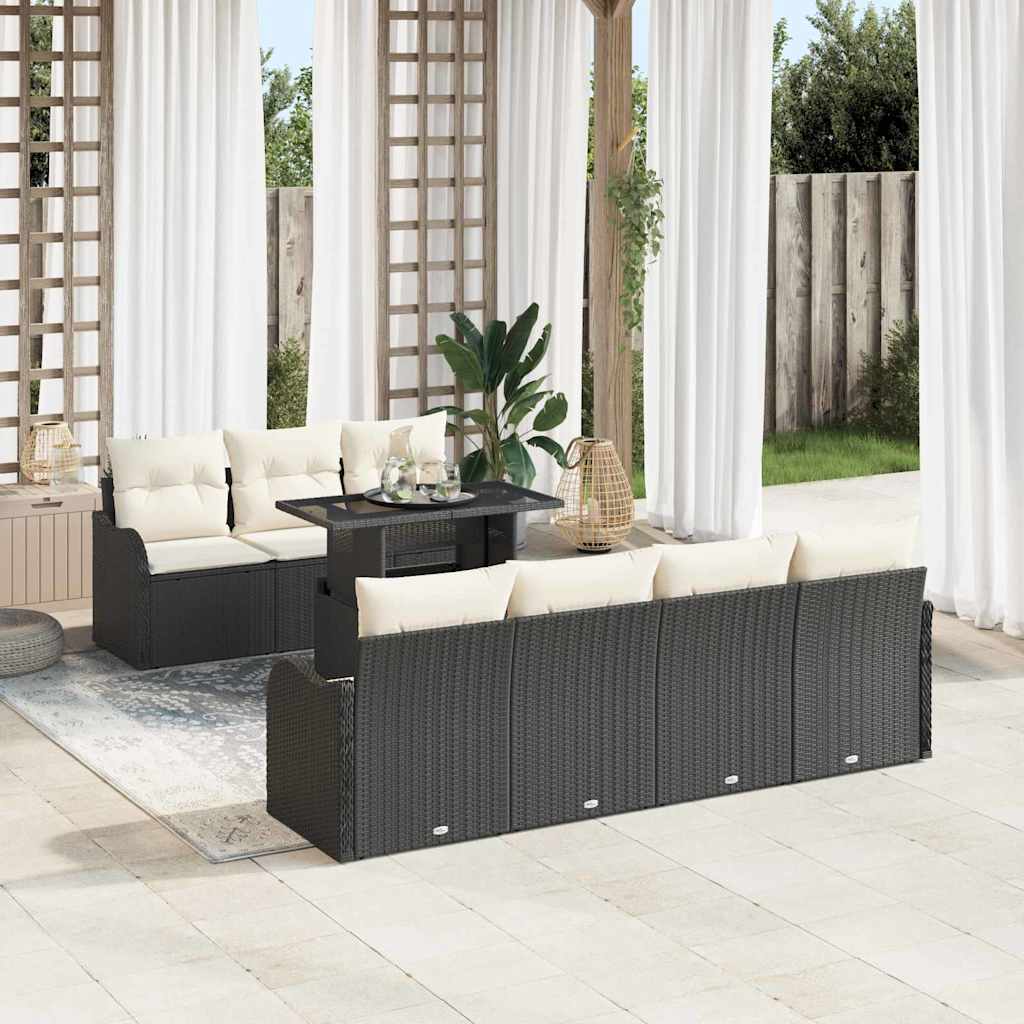 Tuin Sofa Set met kussen met opslag 8 pcs Zwart Poly Rattan
