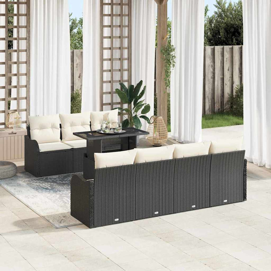 Tuin Sofa Set met kussen met opslag 8 pcs Zwart Poly Rattan
