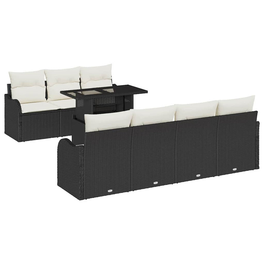 Tuin Sofa Set met kussen met opslag 8 pcs Zwart Poly Rattan