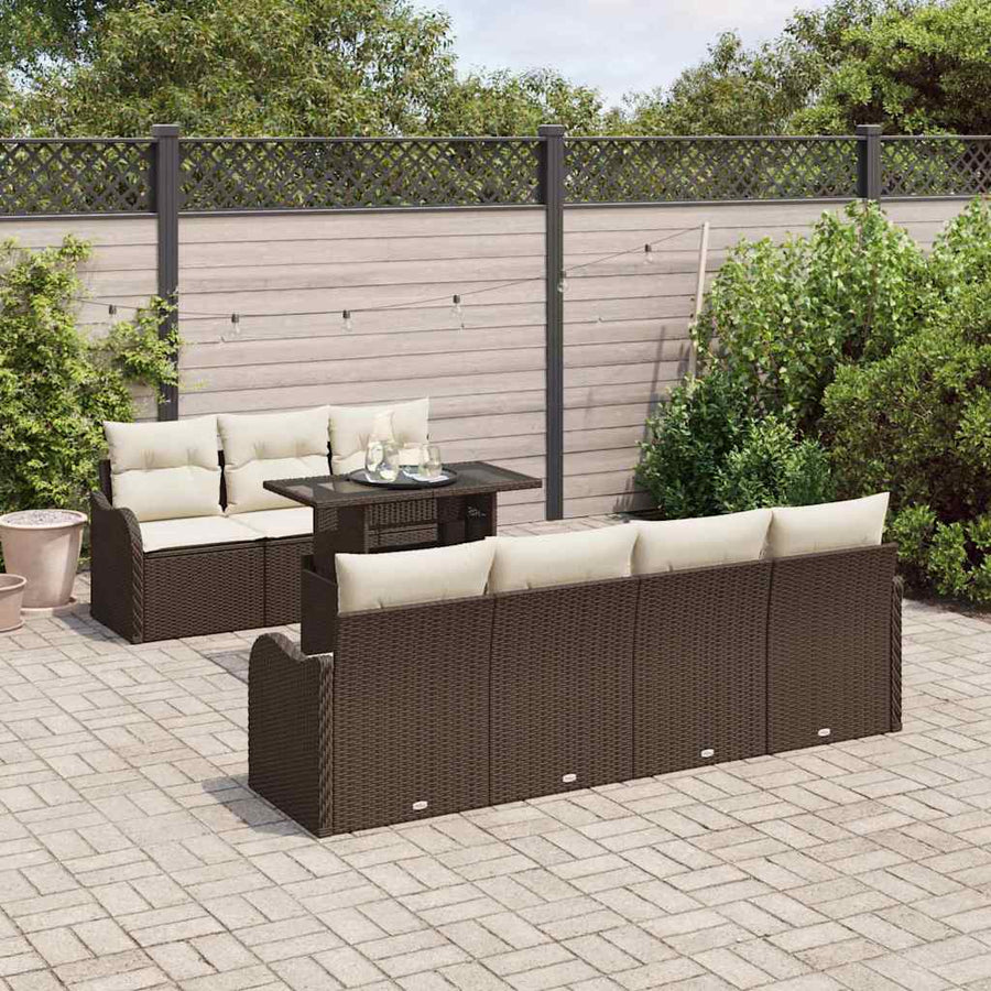 Tuin Sofa Set met kussen met opslag 8 pcs Bruin Poly Rattan