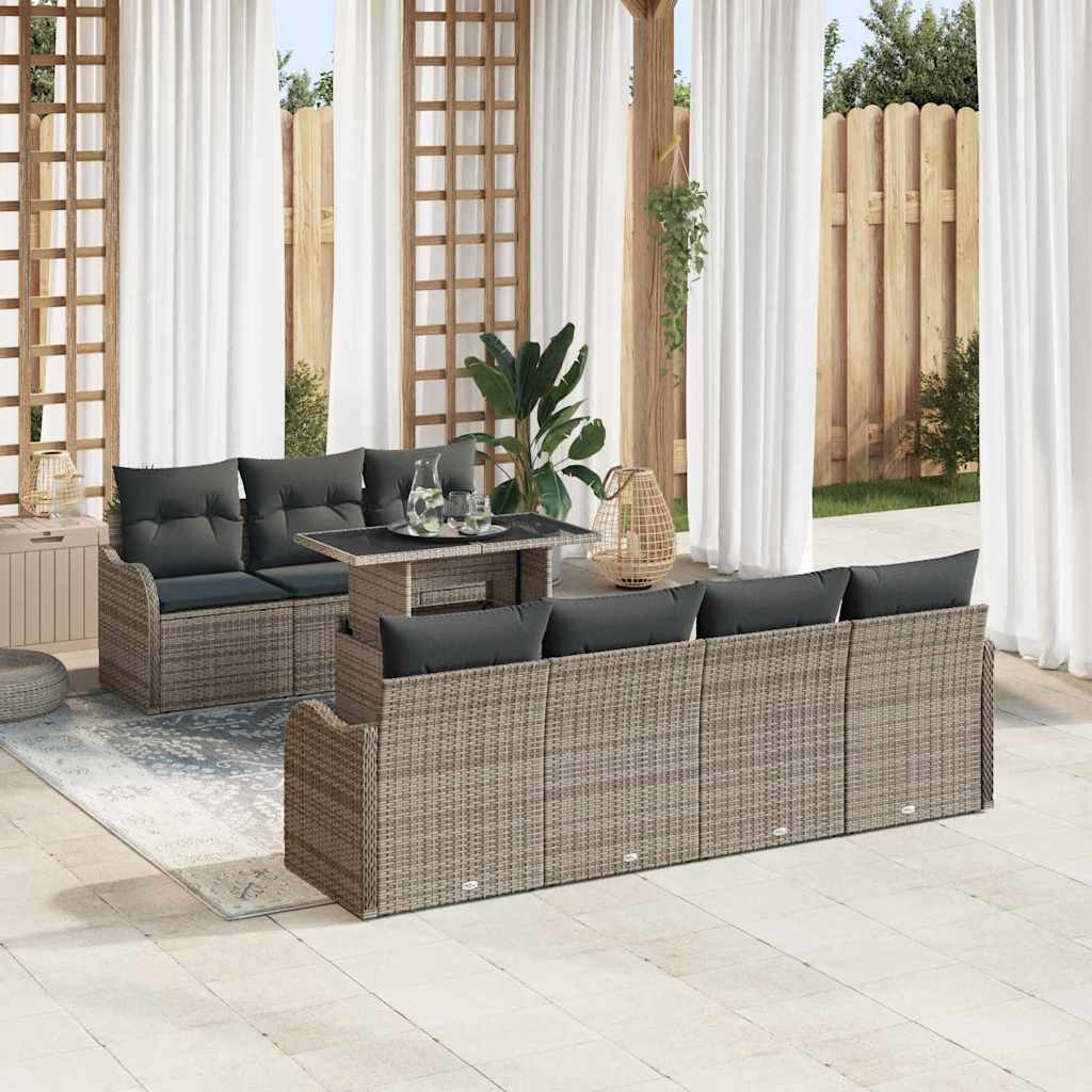 Tuin Sofa Set met kussen met opslag 8 pcs Grijs Poly Rattan