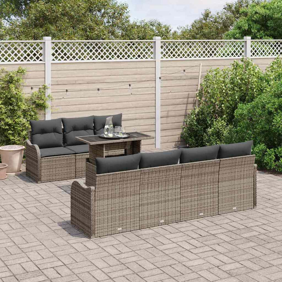 Tuin Sofa Set met kussen met opslag 8 pcs Grijs Poly Rattan