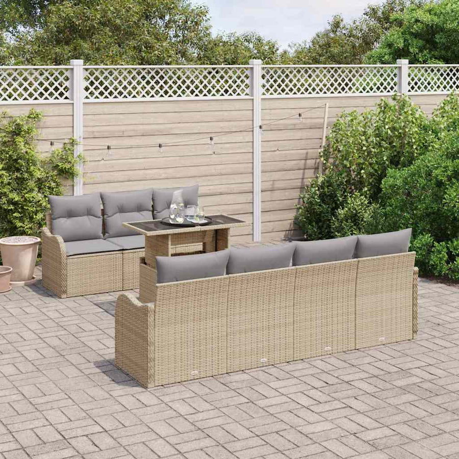 Tuin Sofa Set met kussen met opslag 8 pcs Beige Poly Rattan