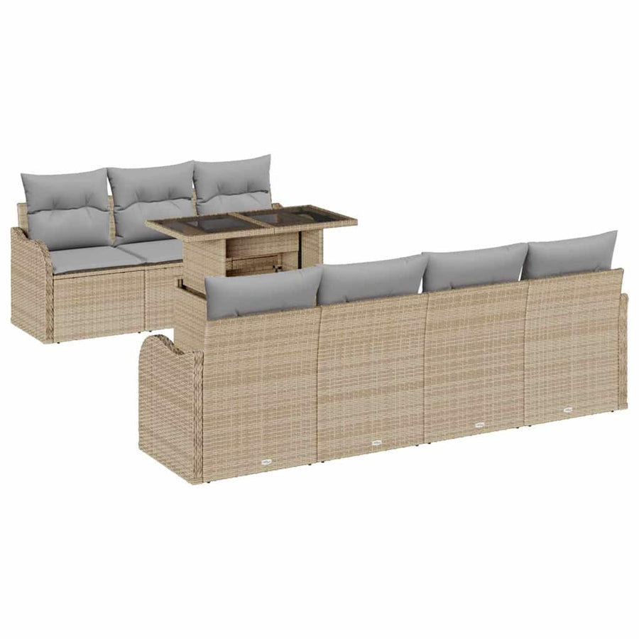 Tuin Sofa Set met kussen met opslag 8 pcs Beige Poly Rattan