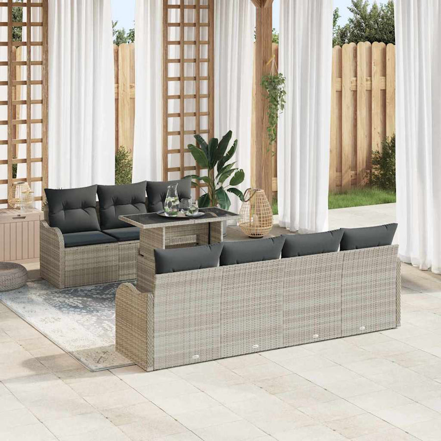 Tuin Sofa Set met kussen 8 pcs Lichtgrijs Poly Rattan
