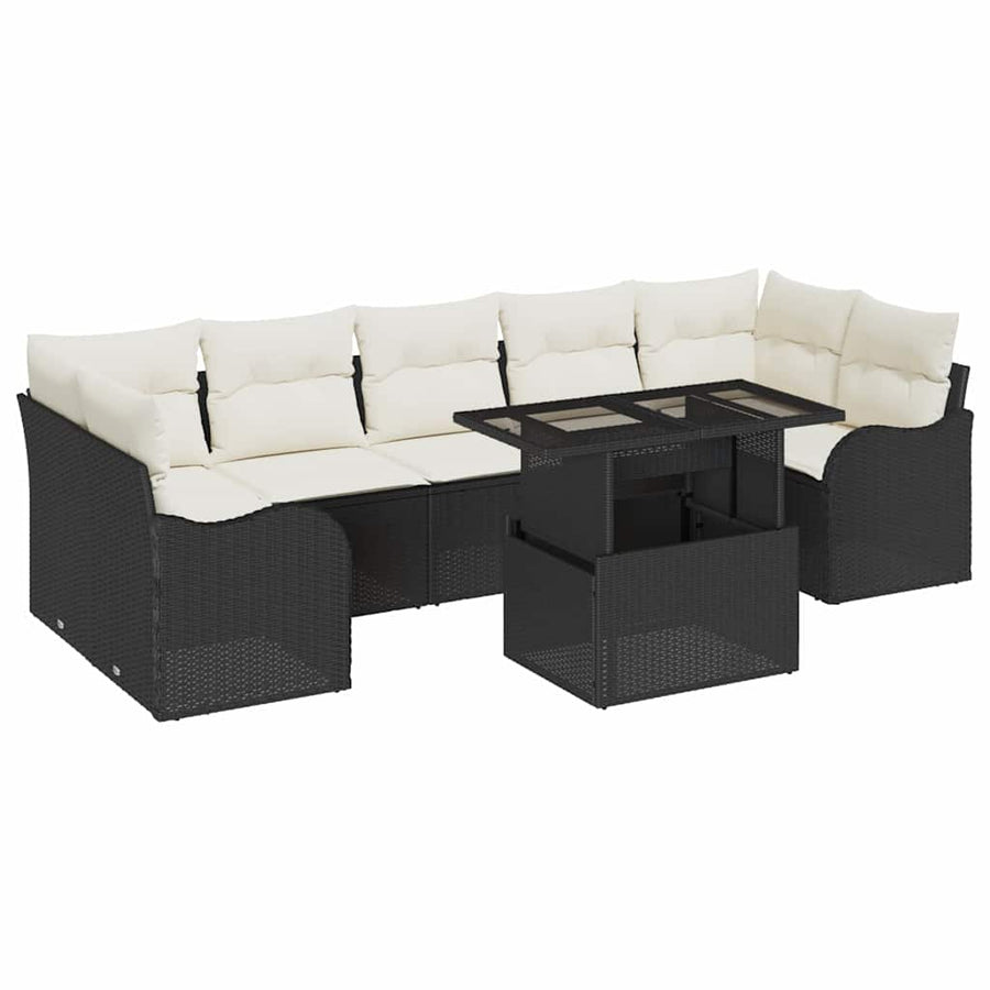 Tuin Sofa Set met kussen met opslag 8 pcs Zwart Poly riet