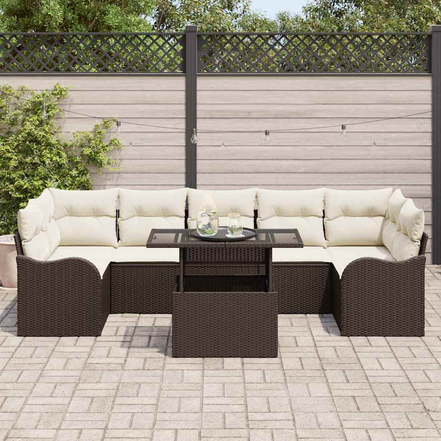 Tuin Sofa Set met kussen met opslag 8 pcs Bruin Poly riet