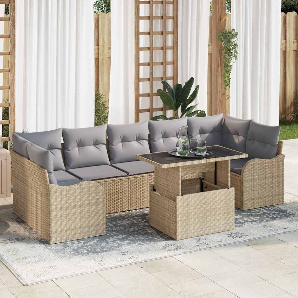 Tuin Sofa Set met kussen met opslag 8 pcs Beige Poly riet