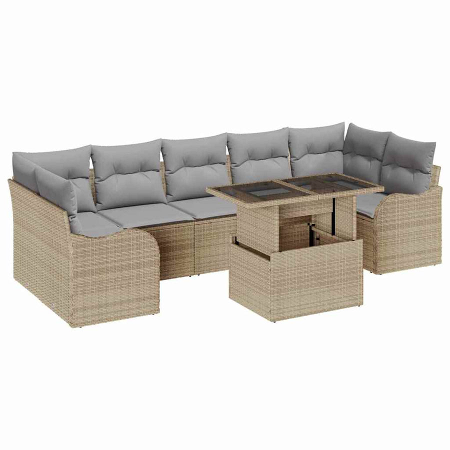 Tuin Sofa Set met kussen met opslag 8 pcs Beige Poly riet