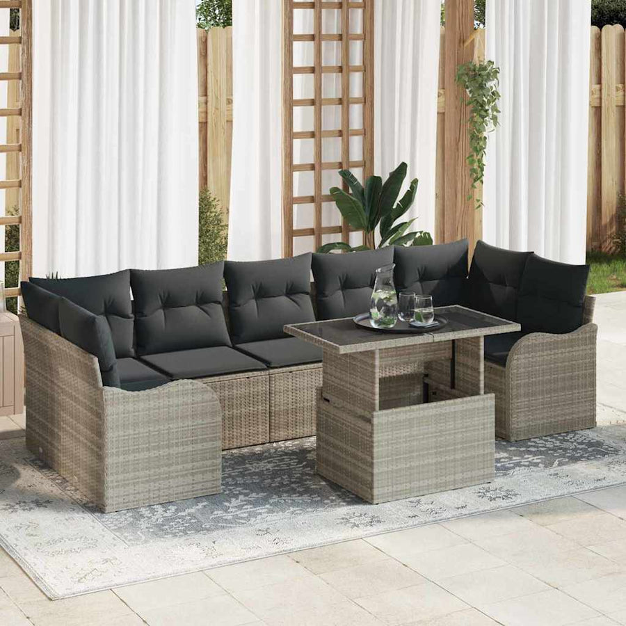 Tuin Sofa Set met kussen met opslag 8 pcs Lichtgrijs Poly riet