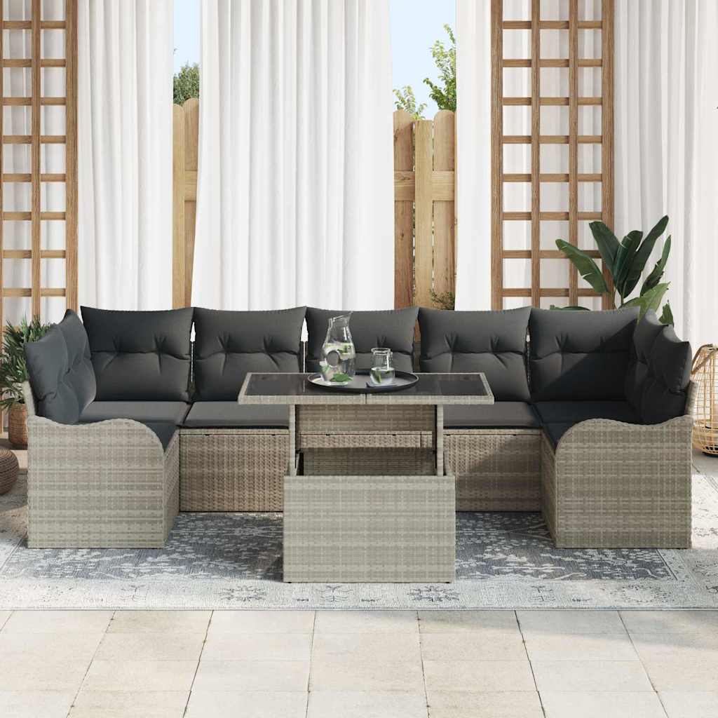 Tuin Sofa Set met kussen met opslag 8 pcs Lichtgrijs Poly riet