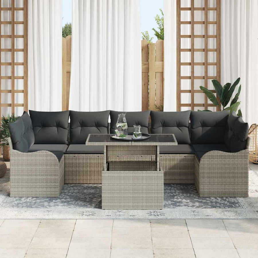 Tuin Sofa Set met kussen met opslag 8 pcs Lichtgrijs Poly riet