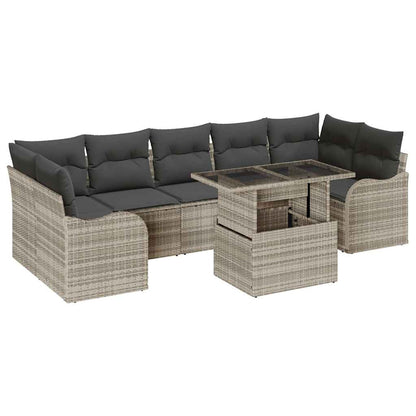 Tuin Sofa Set met kussen met opslag 8 pcs Lichtgrijs Poly riet