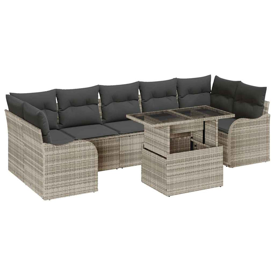 Tuin Sofa Set met kussen met opslag 8 pcs Lichtgrijs Poly riet