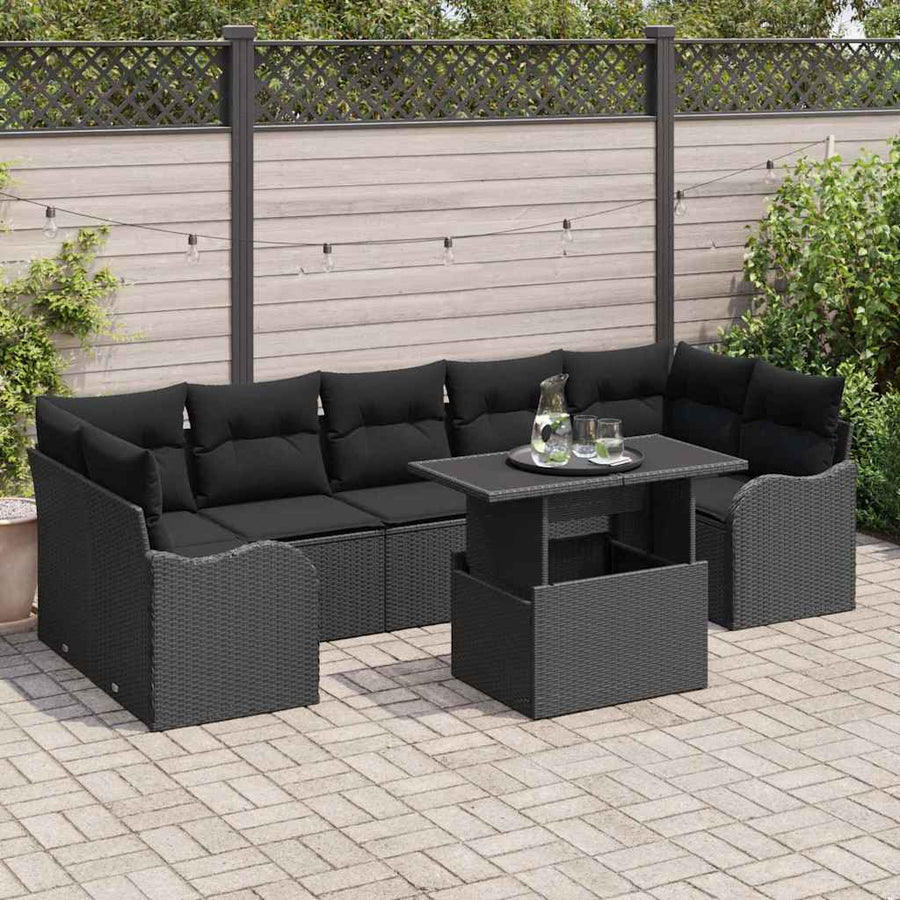Tuin Sofa Set met kussen met opslag 8 pcs Zwart Poly riet