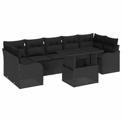 Tuin Sofa Set met kussen met opslag 8 pcs Zwart Poly riet