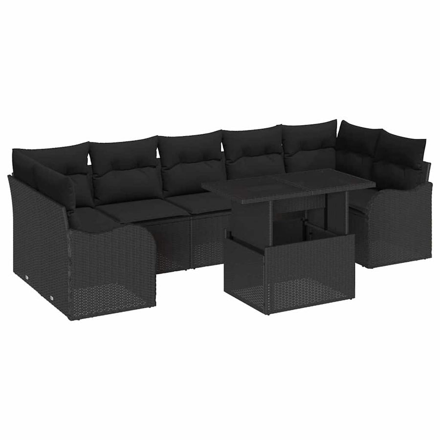 Tuin Sofa Set met kussen met opslag 8 pcs Zwart Poly riet