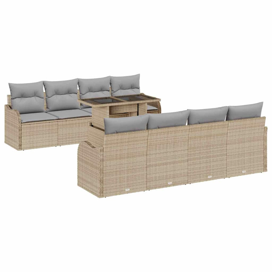 Tuin Sofa Set met kussen met opslag 9 pcs Beige Poly riet
