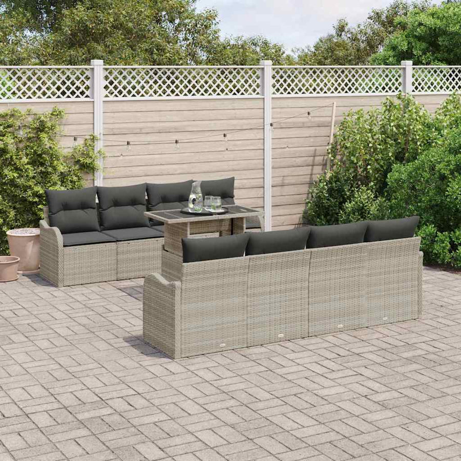 Tuin Sofa Set met kussen met opslag 9 pcs Lichtgrijs Poly riet