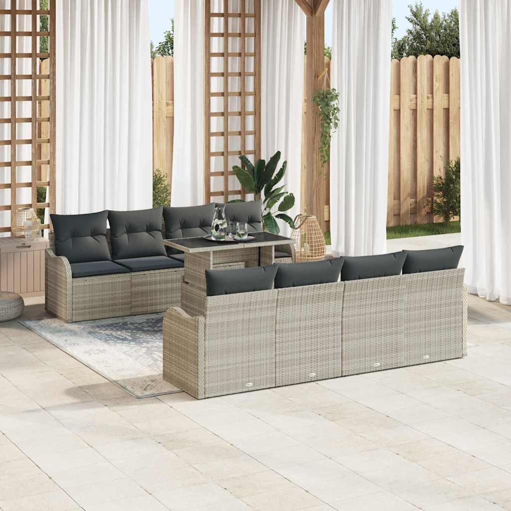 Tuin Sofa Set met kussen met opslag 9 pcs Lichtgrijs Poly riet