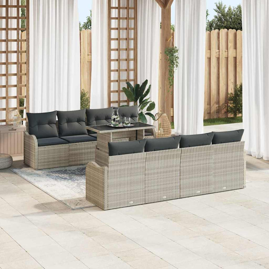 Tuin Sofa Set met kussen met opslag 9 pcs Lichtgrijs Poly riet