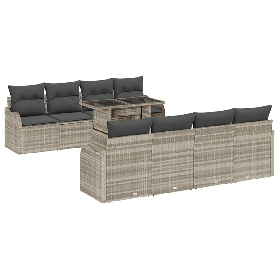 Tuin Sofa Set met kussen met opslag 9 pcs Lichtgrijs Poly riet