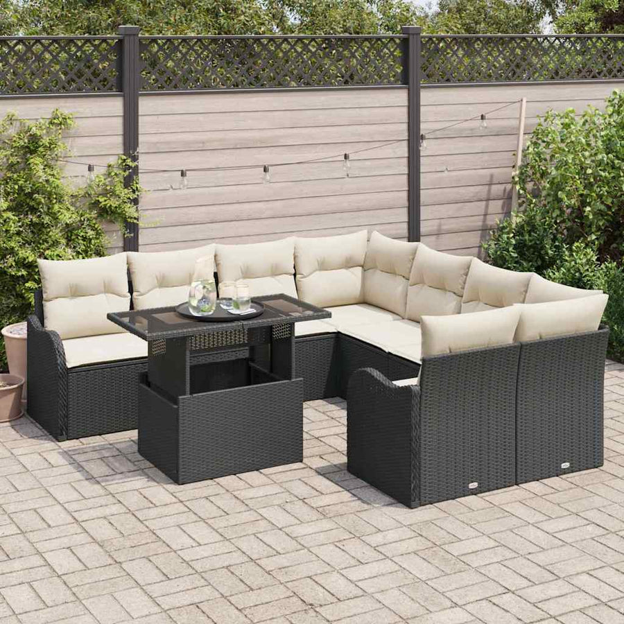 Tuinbankenset met kussen met kussen 9 pcs Zwart Polyrattan