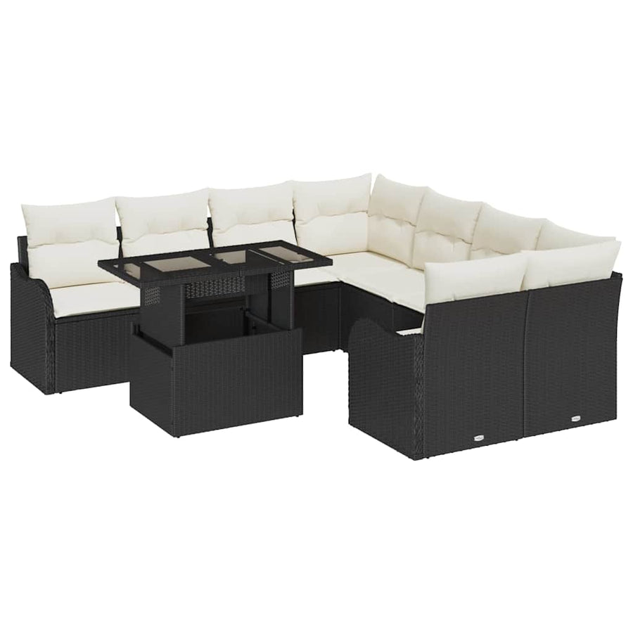 Tuinbankenset met kussen met kussen 9 pcs Zwart Polyrattan
