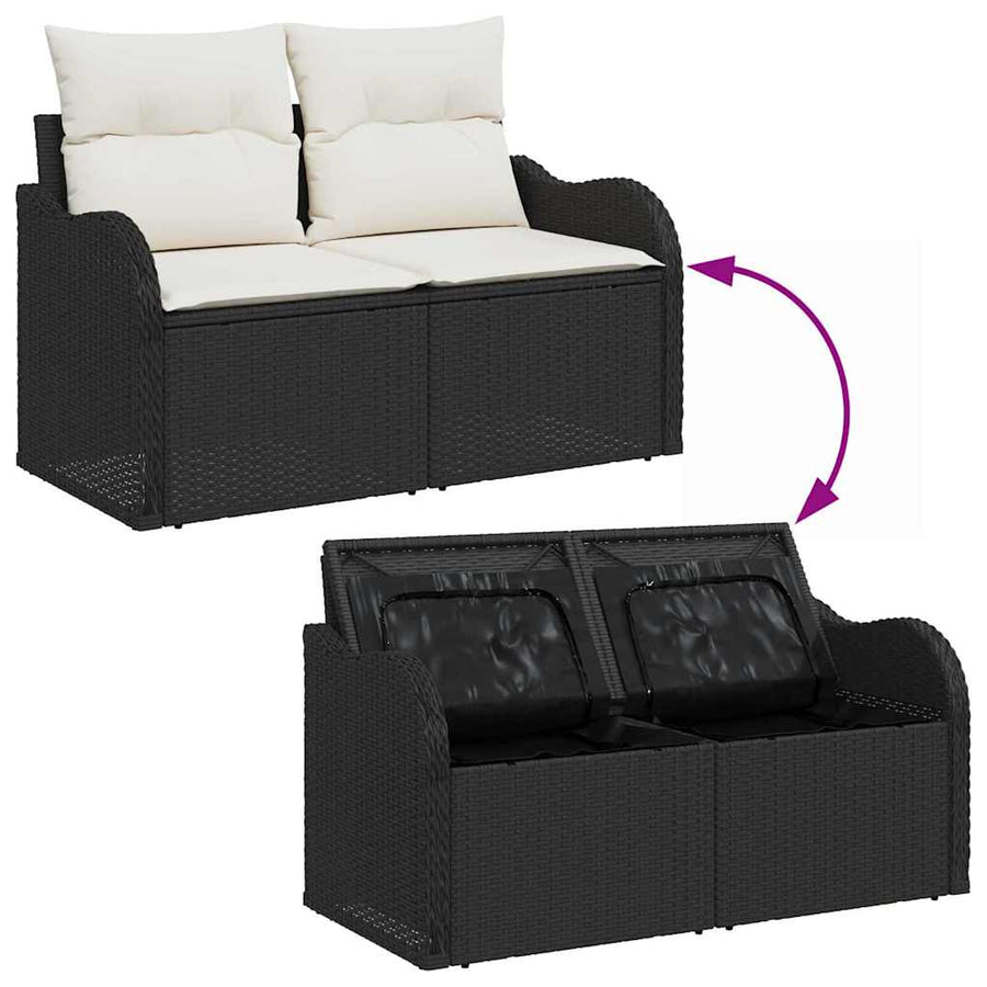 Tuinbankenset met kussen met kussen 9 pcs Zwart Polyrattan