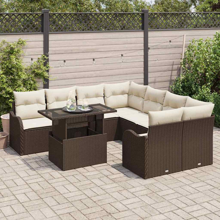 Tuinbankenset met kussen met kussen 9 pcs Bruin Polyrattan