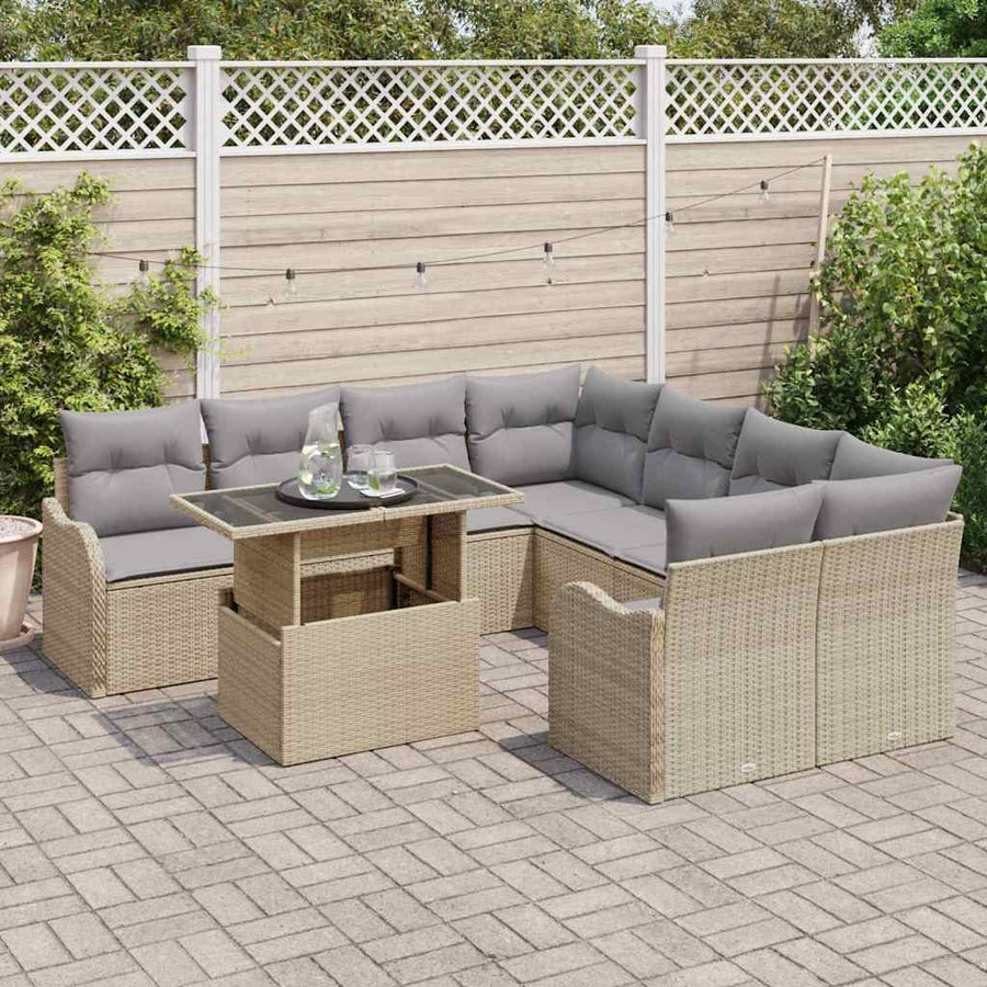 Tuinbankenset met kussen met kussen 9 pcs Beige Polyrattan