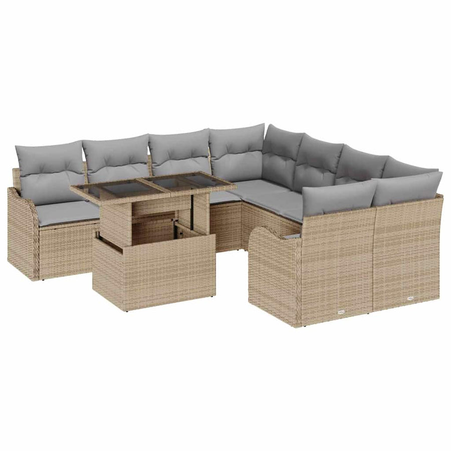 Tuinbankenset met kussen met kussen 9 pcs Beige Polyrattan
