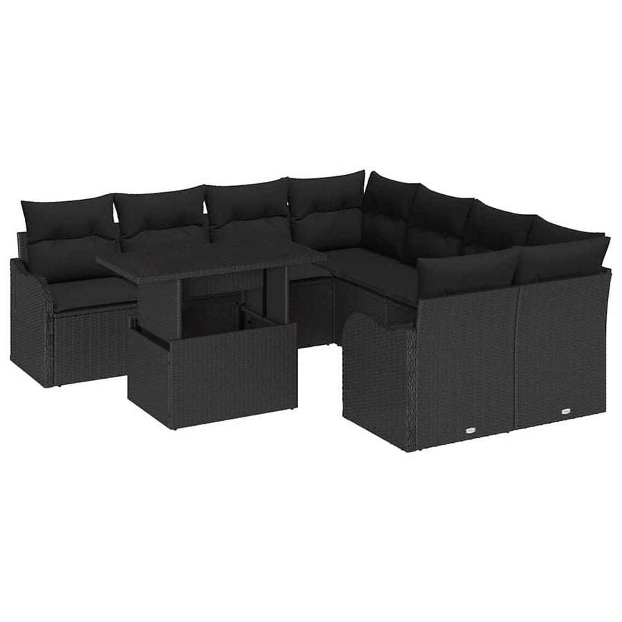 Tuinbankenset met kussen met kussen 9 pcs Zwart Polyrattan