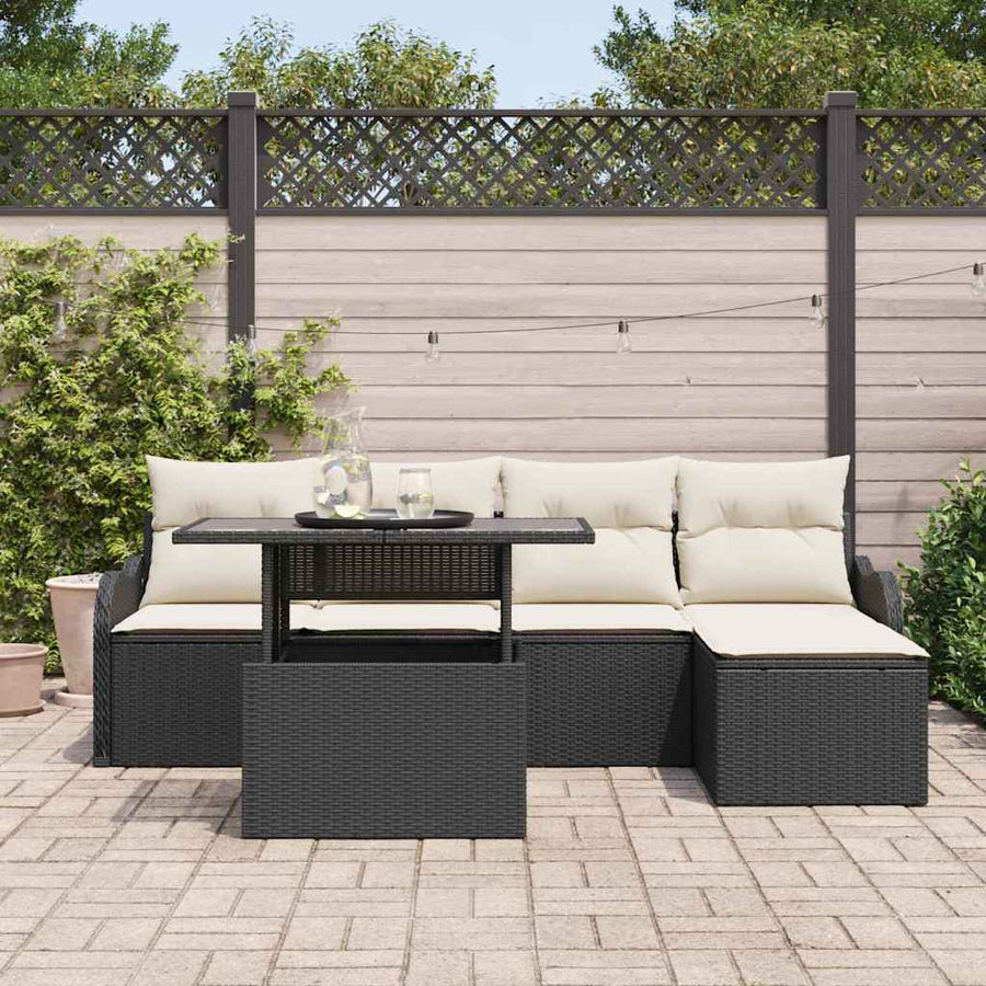 Tuinbankenset met kussen 6 pcs Zwart Polyrattan