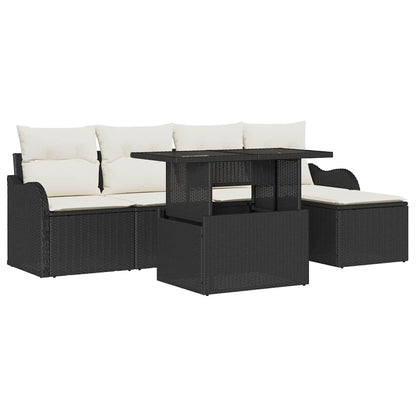 Tuinbankenset met kussen 6 pcs Zwart Polyrattan