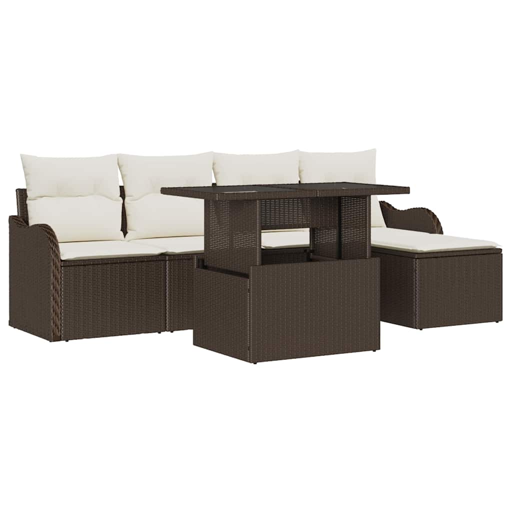 Tuinbankenset met kussen 6 pcs Bruin Polyrattan