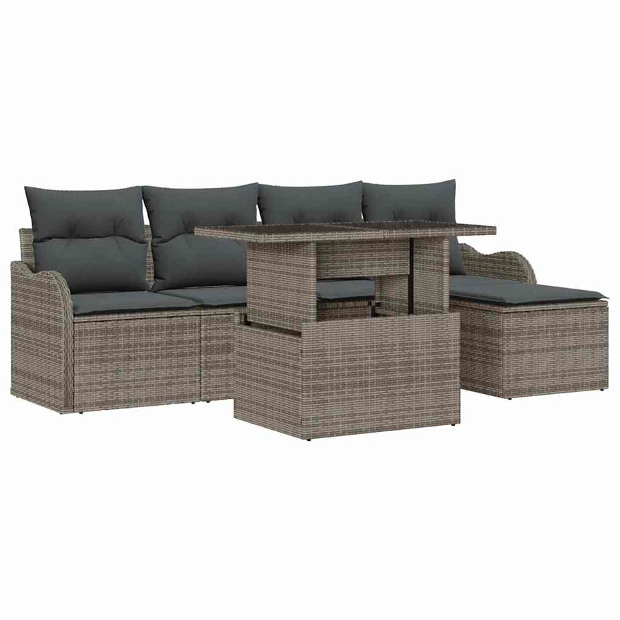 Tuin Sofa Set met kussen met opslag 6 pcs Grijs Poly riet