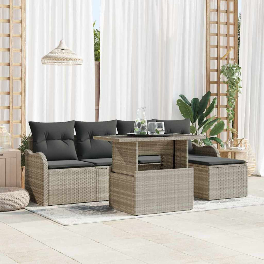 Tuinbankenset met kussen 6 pcs Lichtgrijs Polyrattan