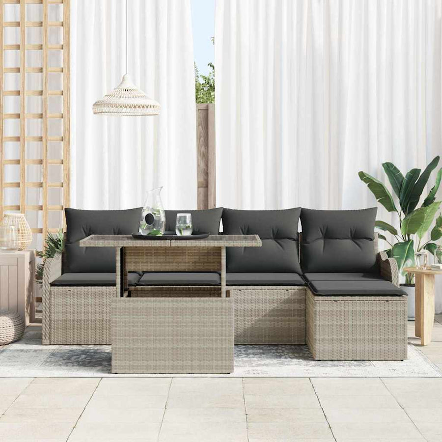 Tuinbankenset met kussen 6 pcs Lichtgrijs Polyrattan
