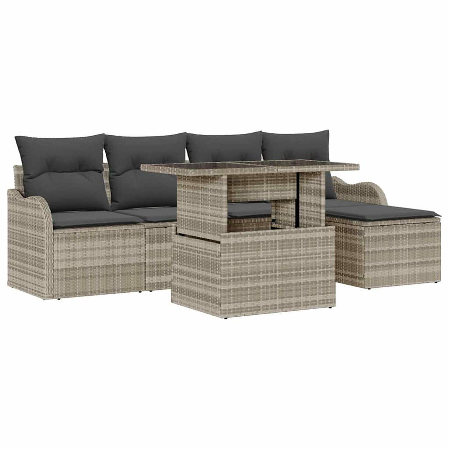 Tuinbankenset met kussen 6 pcs Lichtgrijs Polyrattan