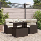 Garden Sofa Set with Cushion 5 pcs Brown Poly Rattan