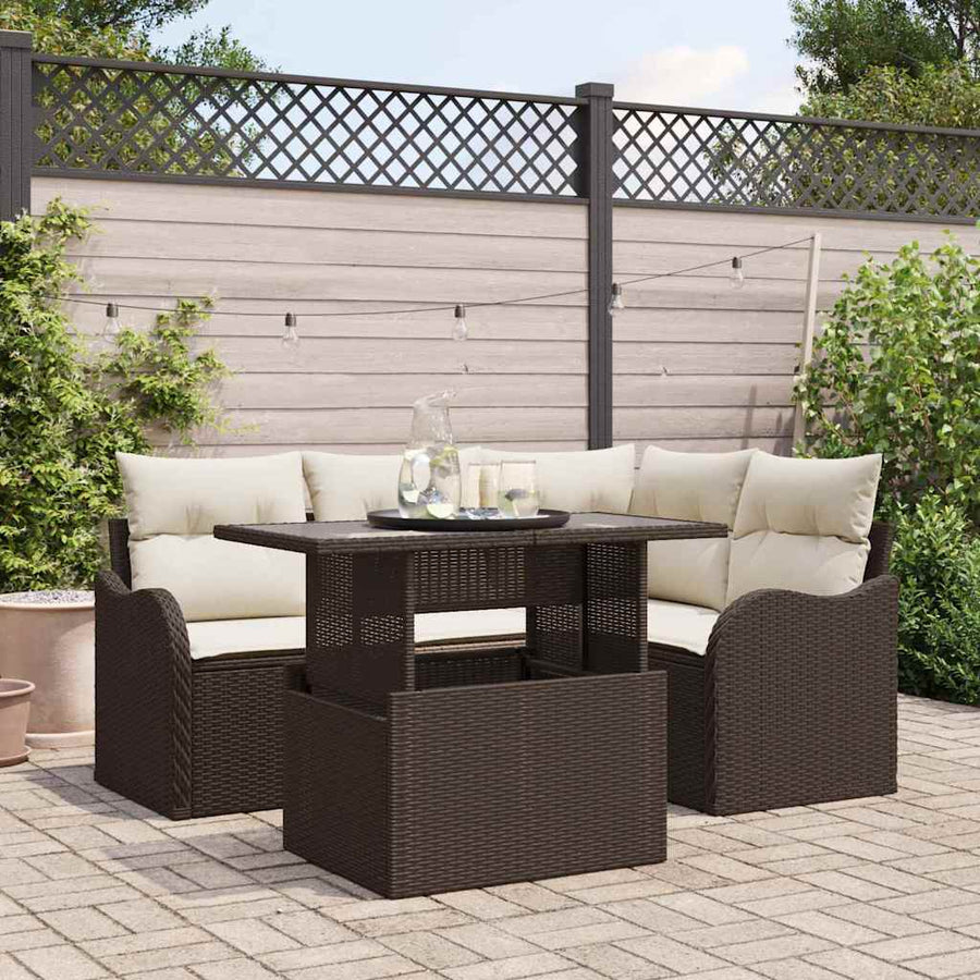 Tuin Sofa Set met kussen met kussen 5 pcs Bruin Poly Rattan